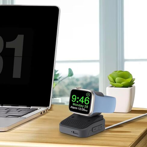 حامل شحن MAPUCE متوافق مع Apple Watch Ultra2/Ultra/9/8/7/6/5/4/3/2/1/SE (49 مم، 45 مم، 44 مم، 42 مم، 41 مم، 40 مم، 38 مم) - تصميم كلاسيكي متين مع دعم وضع Nightstand (أسود) in Kuwait
