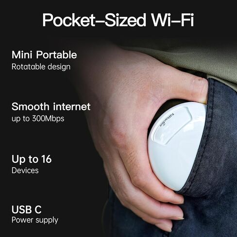 راوتر مودم NRadio 4G LTE مع فتحة لبطاقة SIM، حجم الجيب N300 نقطة اتصال متنقلة واي فاي غير مقفلة لمركبات RV والسفر والإجازات والتخييم في المناطق النائية. يتصل بما يصل إلى 16 جهازًا، بدون بطارية in Kuwait