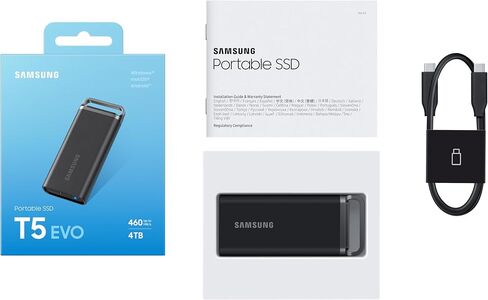 Samsung T5 EVO Portable SSD 4TB, USB 3.2 Gen 1, Up to 460MB/s | External Solid State Drive for Gaming and Content Creation, MU-PH4T0S/AM, Black in Saudi Arabia