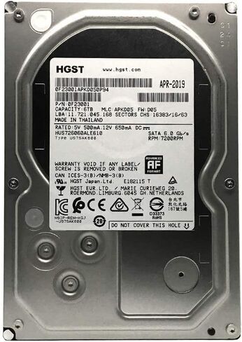 HGST Ultrastar 7K6000 HUS726060ALE610 (0F23001) 6 تيرابايت 7200 دورة في الدقيقة 128 ميجابايت كاش SATA 6.0 جيجابت في الثانية 3.5 بوصة محرك الأقراص الصلبة للمؤسسات - ضمان 5 سنوات (متجدد)، قرص صلب ميكانيكي in Saudi Arabia