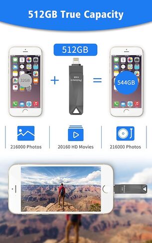 عصا صور معتمدة من ابل لجوال ايفون بسعة 512 جيجابايت للايفون، ذاكرة فلاش USB لذاكرة ايفون، عصا ذاكرة ايفون لاجهزة ايباد/ايفون/حافظة صور الكمبيوتر، قرص صلب محمول - ذهبي in Kuwait