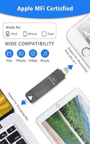 عصا صور معتمدة من ابل لجوال ايفون بسعة 512 جيجابايت للايفون، ذاكرة فلاش USB لذاكرة ايفون، عصا ذاكرة ايفون لاجهزة ايباد/ايفون/حافظة صور الكمبيوتر، قرص صلب محمول - ذهبي in Kuwait