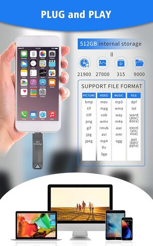 عصا صور معتمدة من ابل لجوال ايفون بسعة 512 جيجابايت للايفون، ذاكرة فلاش USB لذاكرة ايفون، عصا ذاكرة ايفون لاجهزة ايباد/ايفون/حافظة صور الكمبيوتر، قرص صلب محمول - ذهبي in Kuwait