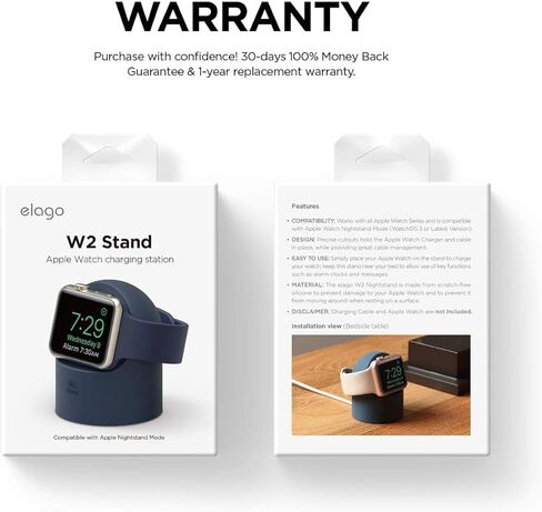 حامل شاحن Elago W2 متوافق مع Apple Watch Series Ultra2/Ultra/9/8/7/6/SE/5/4/3/2/1/SE (49 مم، 45 مم، 44 مم، 42 مم، 41 مم، 40 مم، 38 مم)، سيليكون متين، متوافق مع وضع المنضدة in Kuwait