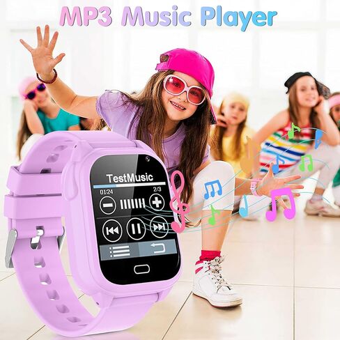 ساعة ذكية للأطفال من SYEEKOM - ساعة ذكية للأطفال للأولاد مع 26 لعبة وكاميرا ومشغل موسيقى فيديو وعداد خطوات وألعاب تعليمية تعليمية للأطفال الصغار 3-12 (وردي) in Kuwait