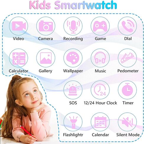 ساعة ذكية للأطفال من SYEEKOM - ساعة ذكية للأطفال للأولاد مع 26 لعبة وكاميرا ومشغل موسيقى فيديو وعداد خطوات وألعاب تعليمية تعليمية للأطفال الصغار 3-12 (وردي) in Kuwait