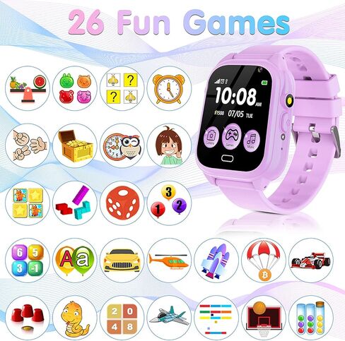 ساعة ذكية للأطفال من SYEEKOM - ساعة ذكية للأطفال للأولاد مع 26 لعبة وكاميرا ومشغل موسيقى فيديو وعداد خطوات وألعاب تعليمية تعليمية للأطفال الصغار 3-12 (وردي) in Kuwait