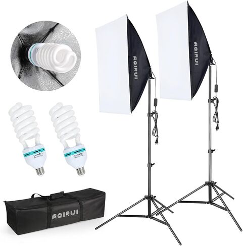 【Upgrade LED Bulb】Softbox Lighting Kit, Continuous Photography Lighting Kit with 2X175W 3000-6700K E27 LED Bulb, 2x20x28in Soft Box , Photo Studio Lights Equipment for Camera Shooting, Video Recording in Kuwait