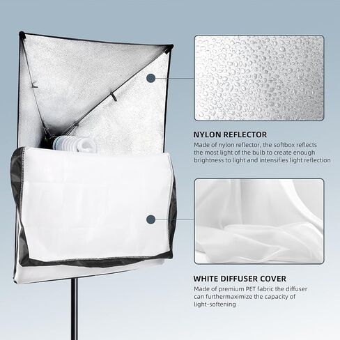 【Upgrade LED Bulb】Softbox Lighting Kit, Continuous Photography Lighting Kit with 2X175W 3000-6700K E27 LED Bulb, 2x20x28in Soft Box , Photo Studio Lights Equipment for Camera Shooting, Video Recording in Kuwait