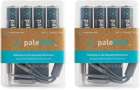 USB Rechargeable AA Batteries by Pale Blue, Lithium Ion 1.5v 1700 mAh, Charges 1.5 Hours, Over 1000 Cycles, 4-in-1 USB-A to USB-C Charging Cable, LED Charge Indicator, 12-Pack in Saudi Arabia