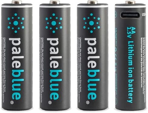 USB Rechargeable AA Batteries by Pale Blue, Lithium Ion 1.5v 1700 mAh, Charges 1.5 Hours, Over 1000 Cycles, 4-in-1 USB-A to USB-C Charging Cable, LED Charge Indicator, 12-Pack in Saudi Arabia