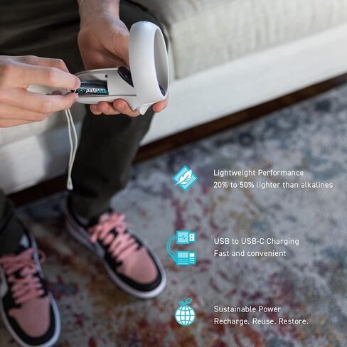 USB Rechargeable AA Batteries by Pale Blue, Lithium Ion 1.5v 1700 mAh, Charges 1.5 Hours, Over 1000 Cycles, 4-in-1 USB-A to USB-C Charging Cable, LED Charge Indicator, 12-Pack in Saudi Arabia