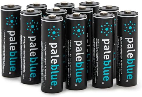 USB Rechargeable AA Batteries by Pale Blue, Lithium Ion 1.5v 1700 mAh, Charges 1.5 Hours, Over 1000 Cycles, 4-in-1 USB-A to USB-C Charging Cable, LED Charge Indicator, 12-Pack in Saudi Arabia