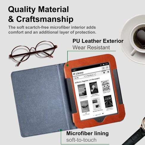 Barnes & Noble Nook Simple Touch eBook Reader Case, Flip Leather Cover for 6 Inch Nook Model BNRV300 BNRV350 BNRV500 Heavy Duty Protection Case (Brown) in Kuwait