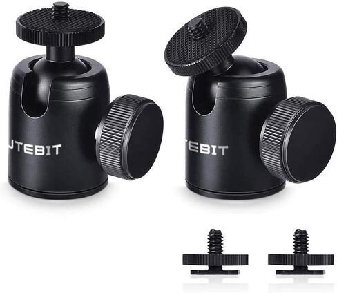 UTEBIT 2 Pack Mini Tripod Ball Head with 1/4" Camera Hot Shoe Mount, Black | 360° Vertical Pan 90° Camera Mount Adapter Photograph Attachment Accessories for Action Cameras Cam Light Microphone in Saudi Arabia