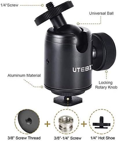 UTEBIT 2 Pack Mini Tripod Ball Head with 1/4" Camera Hot Shoe Mount, Black | 360° Vertical Pan 90° Camera Mount Adapter Photograph Attachment Accessories for Action Cameras Cam Light Microphone in Saudi Arabia