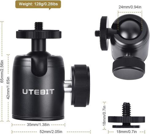 UTEBIT 2 Pack Mini Tripod Ball Head with 1/4" Camera Hot Shoe Mount, Black | 360° Vertical Pan 90° Camera Mount Adapter Photograph Attachment Accessories for Action Cameras Cam Light Microphone in Saudi Arabia