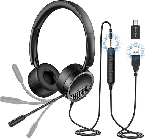 سماعة رأس USB من New bee، سماعة كمبيوتر مدمجة للتحكم في المكالمات، سماعة مكتب مع خاصية إلغاء الضوضاء، ميكروفون لمركز الاتصال لسكايب، تكبير، كمبيوتر محمول، هاتف، كمبيوتر شخصي، كمبيوتر لوحي، منزل مع محول USB-C in Kuwait