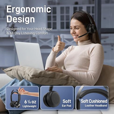 سماعة رأس لاسلكية EMEET مع ميكروفون، سماعات بلوتوث HS80 مع ميكروفون لإلغاء الضوضاء، وقت عمل 46 ساعة، زر كتم الصوت، دونجل لاسلكي 2.4 جيجا، سماعة رأس لاسلكية للكمبيوتر/المكتب/مركز الاتصال/التكبير/التصغير/سكايب in Kuwait