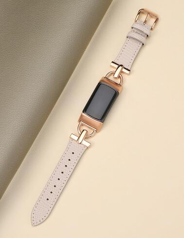 سوار جلدي من Wearlizer متوافق مع Fitbit Charge 5 Bands للنساء، سوار معصم بديل بحزام جلدي نحيف أنيق مع إبزيم معدني على شكل D لسوار Fitbit Charge 5 in Kuwait