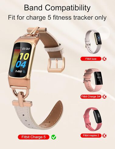 سوار جلدي من Wearlizer متوافق مع Fitbit Charge 5 Bands للنساء، سوار معصم بديل بحزام جلدي نحيف أنيق مع إبزيم معدني على شكل D لسوار Fitbit Charge 5 in Kuwait