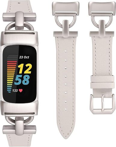 سوار جلدي من Wearlizer متوافق مع Fitbit Charge 5 Bands للنساء، سوار معصم بديل بحزام جلدي نحيف أنيق مع إبزيم معدني على شكل D لسوار Fitbit Charge 5 in Kuwait