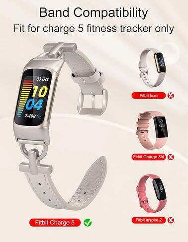 سوار جلدي من Wearlizer متوافق مع Fitbit Charge 5 Bands للنساء، سوار معصم بديل بحزام جلدي نحيف أنيق مع إبزيم معدني على شكل D لسوار Fitbit Charge 5 in Kuwait