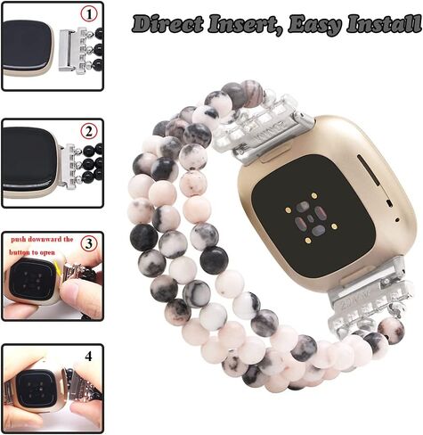 أساور إكسسوارات C&L متوافقة مع أساور Fitbit Versa 3/Versa 4 Bands/Fitbit Sense 2/Sense للنساء والرجال والأحجار الكريمة المطرزة in Kuwait