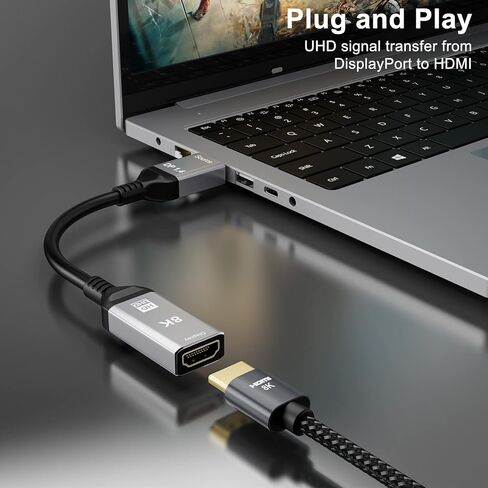 CABLEDECONN DisplayPort 1.4 to HDMI 2.1 Ultra HD 8K Male to Female Cable 0.25m Converter 8K@60Hz 4K@120Hz Directional Compatible with DisplayPort PC and HDMI Displays Tvs in Kuwait