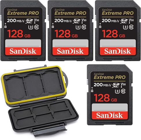 SanDisk 128GB Extreme PRO 200MB/s SDXC UHS-I Memory Card (4-pack) Bundle with Memory Case in Saudi Arabia