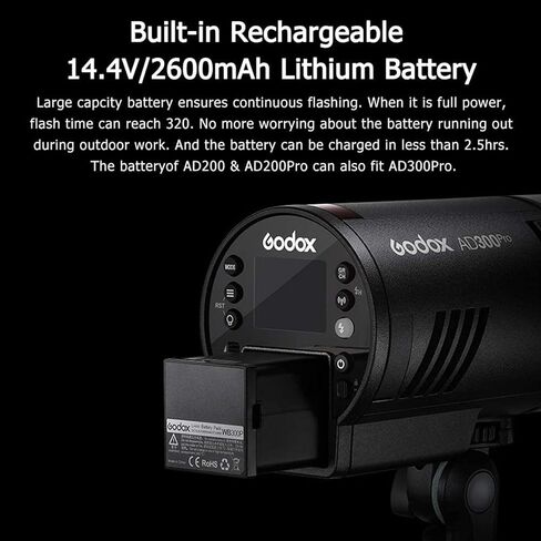 فلاش GODOX AD300 Pro Godox AD300Pro Godox Flash، TTL 2.4G HSS 1 / 8000s فلاش خارجي مع بطارية ليثيوم 2600 مللي أمبير في الساعة، وقت إعادة التدوير 0.01-1.5 ثانية، 320 ومضة طاقة كاملة، مع حقيبة ظهر/AD-S60S Softbox/مظلتين in Kuwait