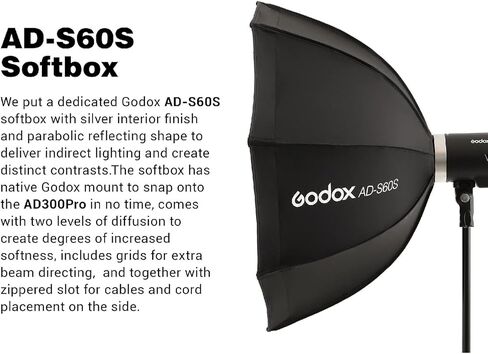 فلاش GODOX AD300 Pro Godox AD300Pro Godox Flash، TTL 2.4G HSS 1 / 8000s فلاش خارجي مع بطارية ليثيوم 2600 مللي أمبير في الساعة، وقت إعادة التدوير 0.01-1.5 ثانية، 320 ومضة طاقة كاملة، مع حقيبة ظهر/AD-S60S Softbox/مظلتين in Kuwait