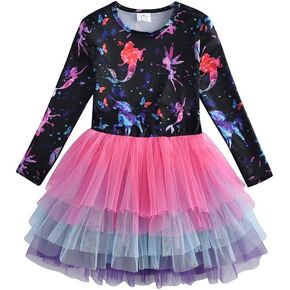 VIKITA Toddler Girls Dress Long Sleeve Ruffle Cotton Sweatshirt with Tutu for Birthday Party Dresses Outfit