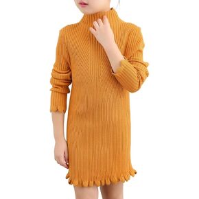 YETANLID Girls Knit Sweater Dress Long Sleeve High Neck Winter Sweater Dress Size 3-12T