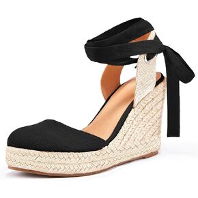 Ermonn Womens Espadrilles Wedge Sandals Platform Closed Toe Ankle Strap Lace Up Summer Shoes in Saudi Arabia