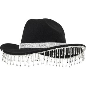 Western Rhinestone Fringe Cowboy Hat for Women - Glittler Tassel Cowgirl Hat for Party and Costume in Kuwait
