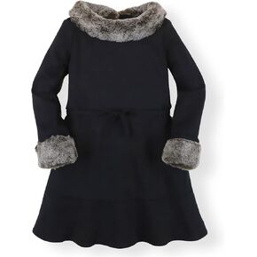 Hope & Henry Girls' Ponte Dress with Faux Fur Collar