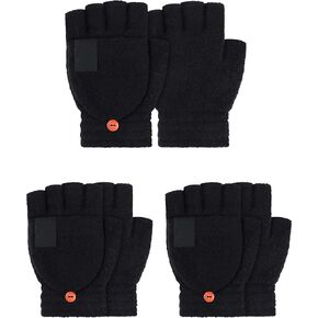 SATINIOR 3 Pack Winter Knitted Convertible Fingerless Gloves Warm Mitten Glove for Women and Men