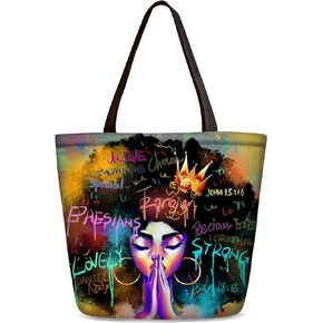 EZYES African American Woman Tote Bag Shoulder Handbag For Work Travel Business Beach Shopping School Gift Bag With Zipper in Kuwait