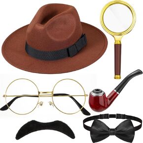 Kasyat 6 Pcs Detective Costume Accessories Inspector Adult Clouseau Costume Detective Hat Gadget Accessories for Halloween in Kuwait