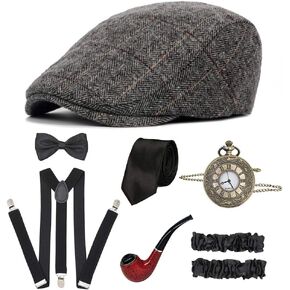 CHUANGLI 1920S Mens Great Gatsby Accessories Set Roaring 20s 30s Retro Gangster Costume