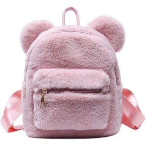 Mellshy Cute Fuzzy Bear Ears Backpack Kawaii Soft Fluffy Casual Daypack Mini Shoulder Bag Purse for Girls (Pink) in Kuwait