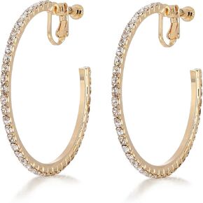 LAXPICOL Fashion Sparkly Austrian Circle Hoop Earrings Clip On Earrings For Women Girls No Piercing Earrrings