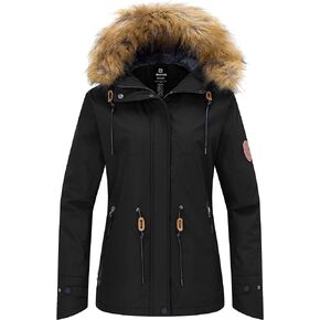Wantdo Women's Waterproof Ski Jacket Hooded Winter Snow Coat Mountain Snowboarding Jackets Insulated Fleece Parka