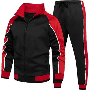 Men Tracksuit Set Full-Zip Sweatshirt Jogger Sweatpants Warm Sports Suit Gym Training Wear