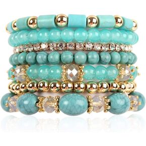 RIAH FASHION Multi Layer Bead Bracelet - Colorful Stacking Beaded Strand Stretch Cuff Statement Bangles Set in Kuwait