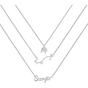 zmnnoppab 3pcs زودياك كوكبة طبقة القلائد للنساء الفتيات، 3a الزركون 14 كيلو الذهب مطلي 12 كوكبة قلادة قلادة رائعة رسالة ابراج زودياك علامة قلادة مجوهرات هدية عيد ميلاد مع صندوق هدية in Kuwait