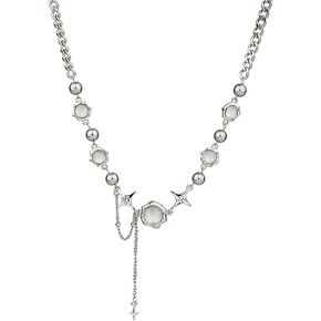 QXFQJT Moonstone Necklace Y2k Star Necklace Jewelry Grunge Cross Necklace for Women Teens Downtown Girls