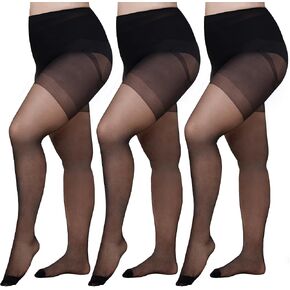 WAKUNA 3 Pairs Women's Plus Size Tights Sheer Pantyhose Nylon Stockings With Reinforced Toes XL-4XL in Saudi Arabia