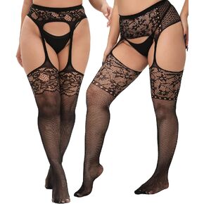 MANZI Plus Size Thigh High Stockings Womens Fishnet Tights